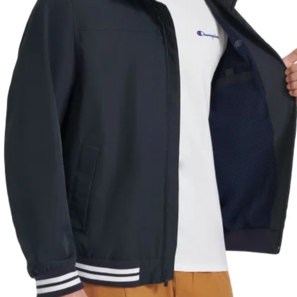 Champion Men’s Water Resistant Varsity Bomber Jacket Peacoat Size L - Picture 2 of 3